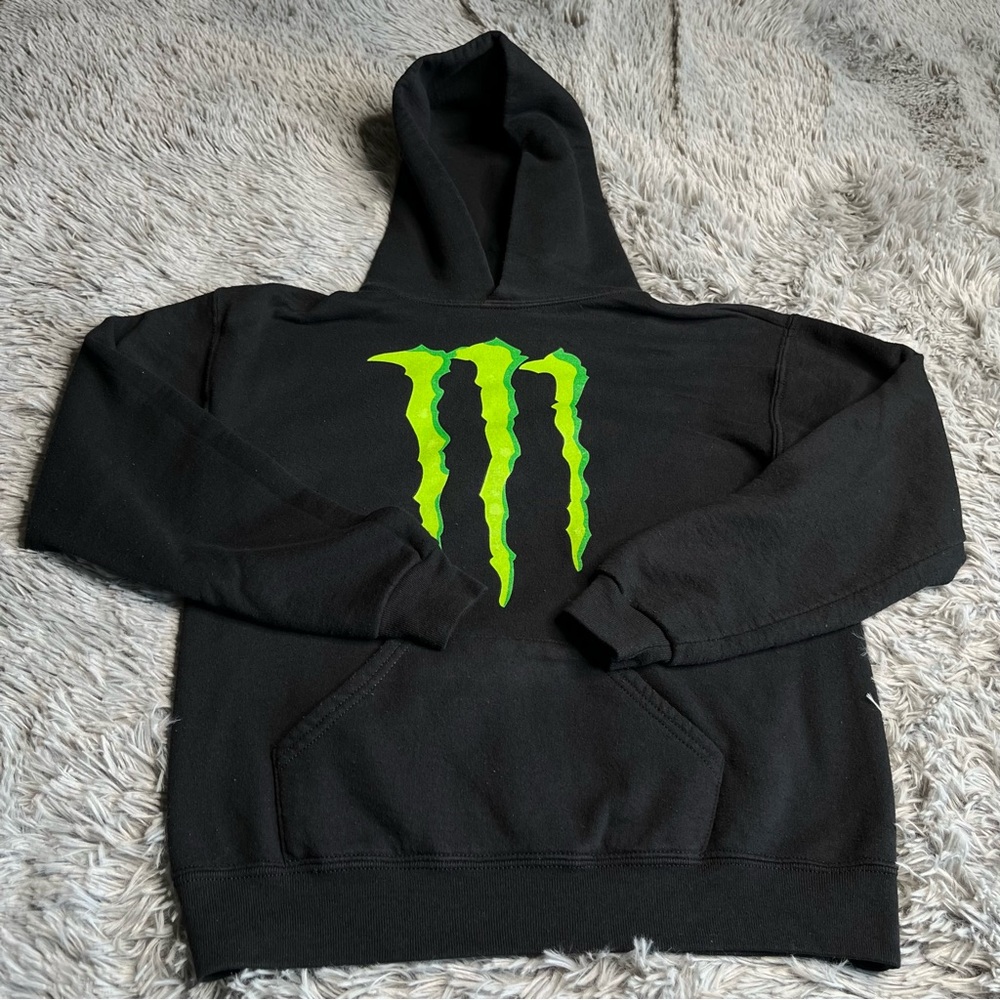 Jerzees Hoodie Boys Large Black Green Monster Pullover